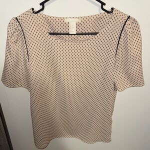 H&M Blush Pink Blouse with Navy Dot Trim